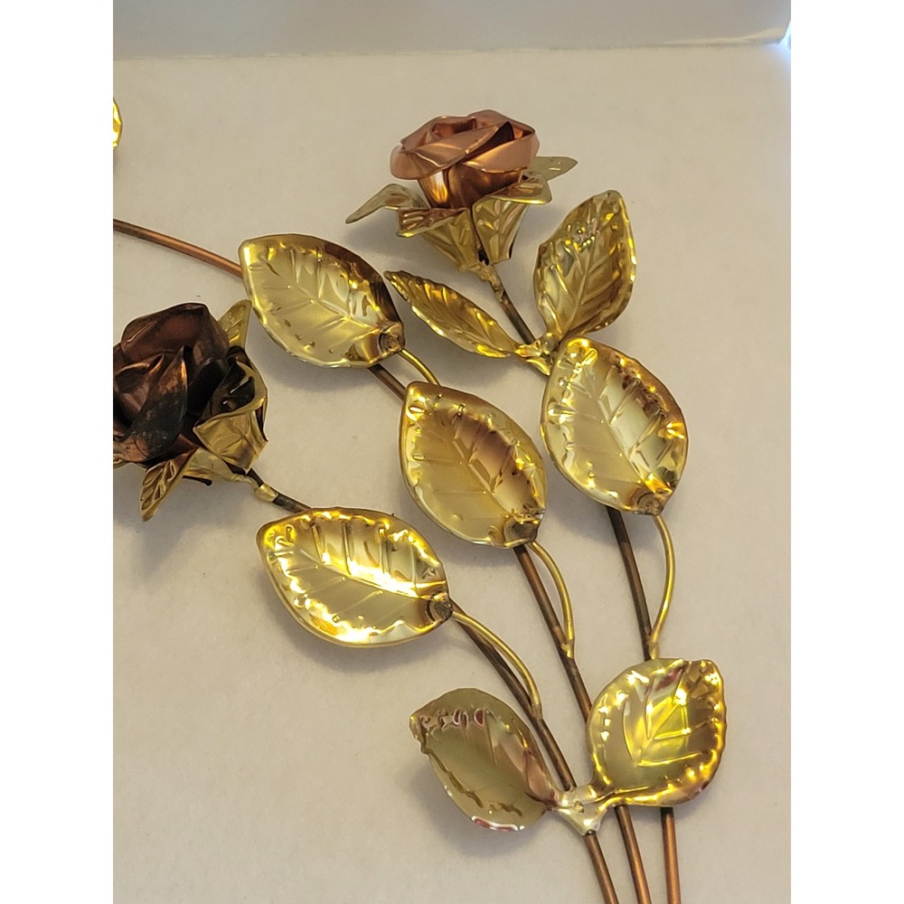 Home Interiors Metal Rose Wall Swag Set Gold Copper Floral USA AZ-8890 - Picture 10 of 16